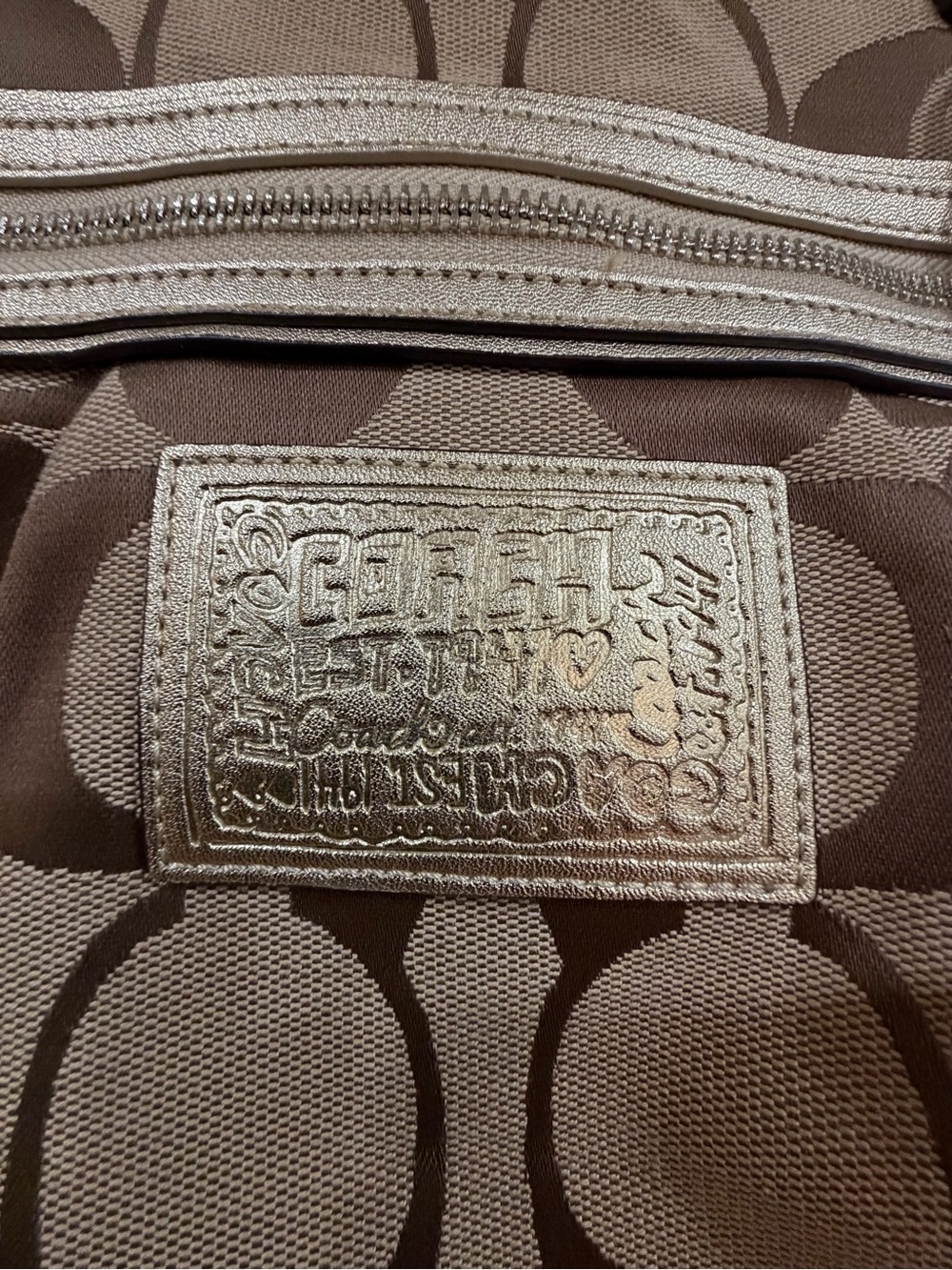 Coach Poppy Brown Signature Shoulder Tote with Gold Trim - Picture 3 of 14